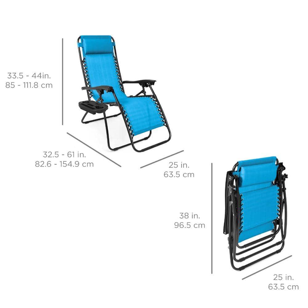 Best Choice Products Set of 2 Zero Gravity Lounge Chair Recliners for Patio, Pool w/ Cup Holder Tray - Light Blue