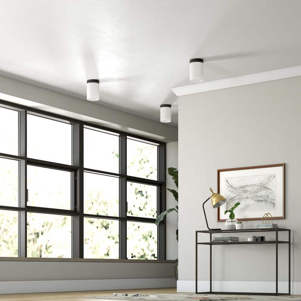 Evelyn&Zoe 6" Blackened Bronze Metal/Fabric Semi Flush Mount
