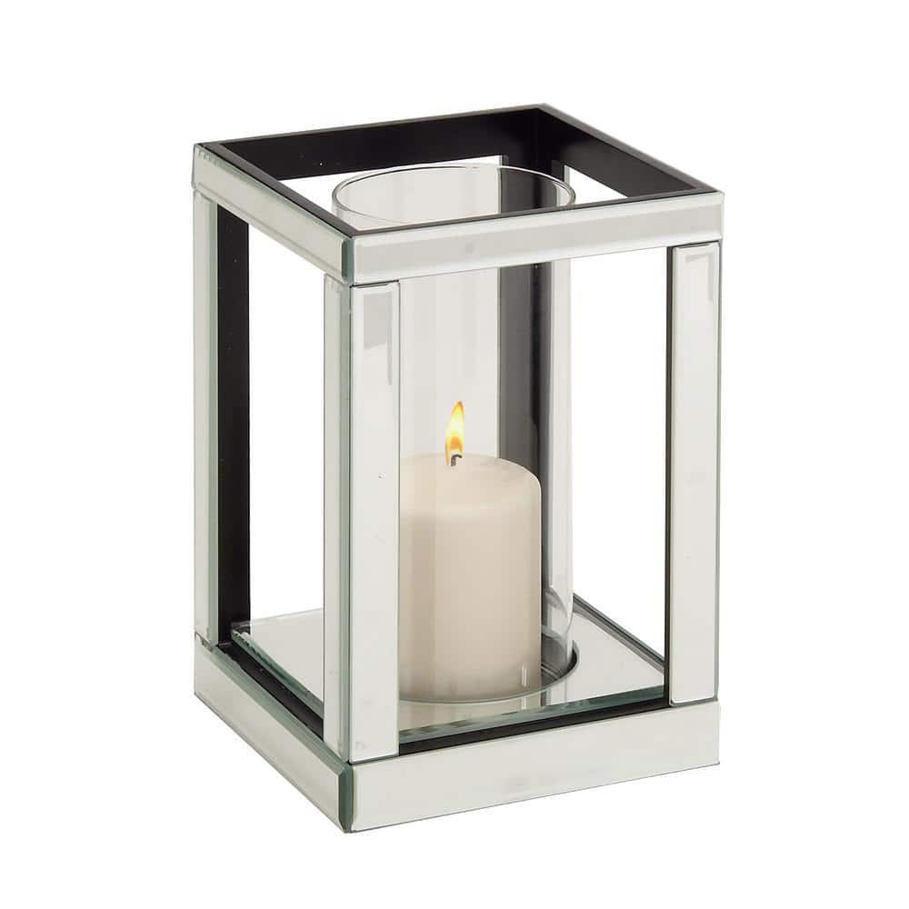 House of Hampton® Glass Pillar Silver Hurricane Lamp with Mirrored Accents