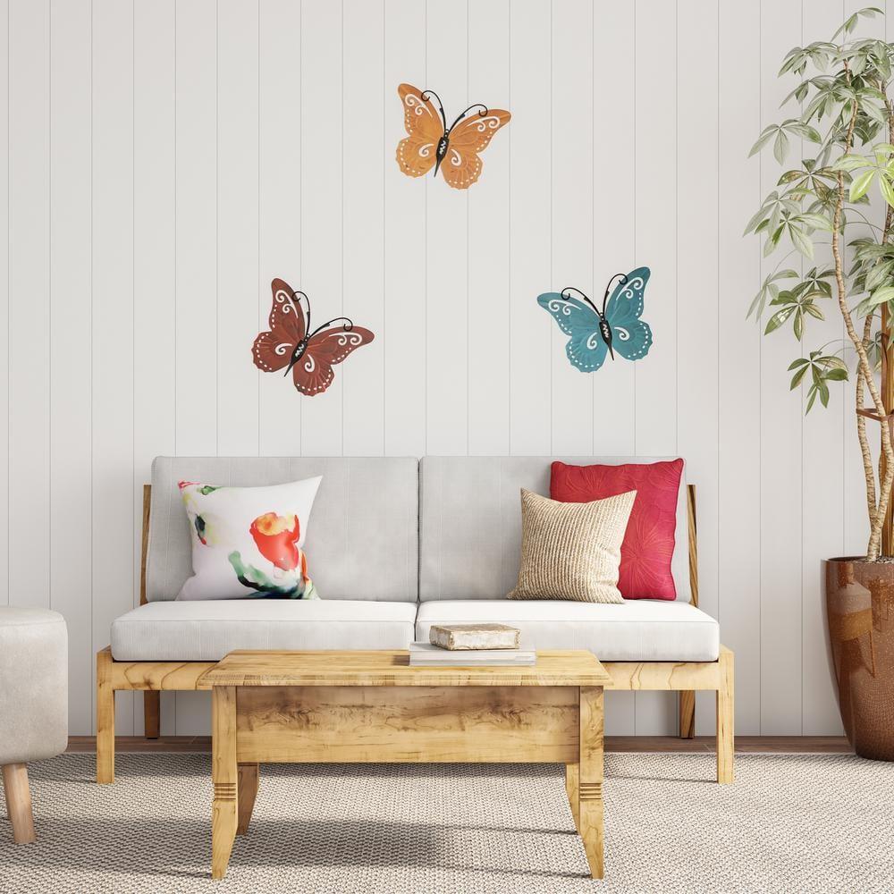 Butterfly Metal Wall Art 3 Piece Set- Hand Painted Decorative 3D Nature Butterflies for Modern Farmhouse Rustic Home or Office Decor by Lavish Home