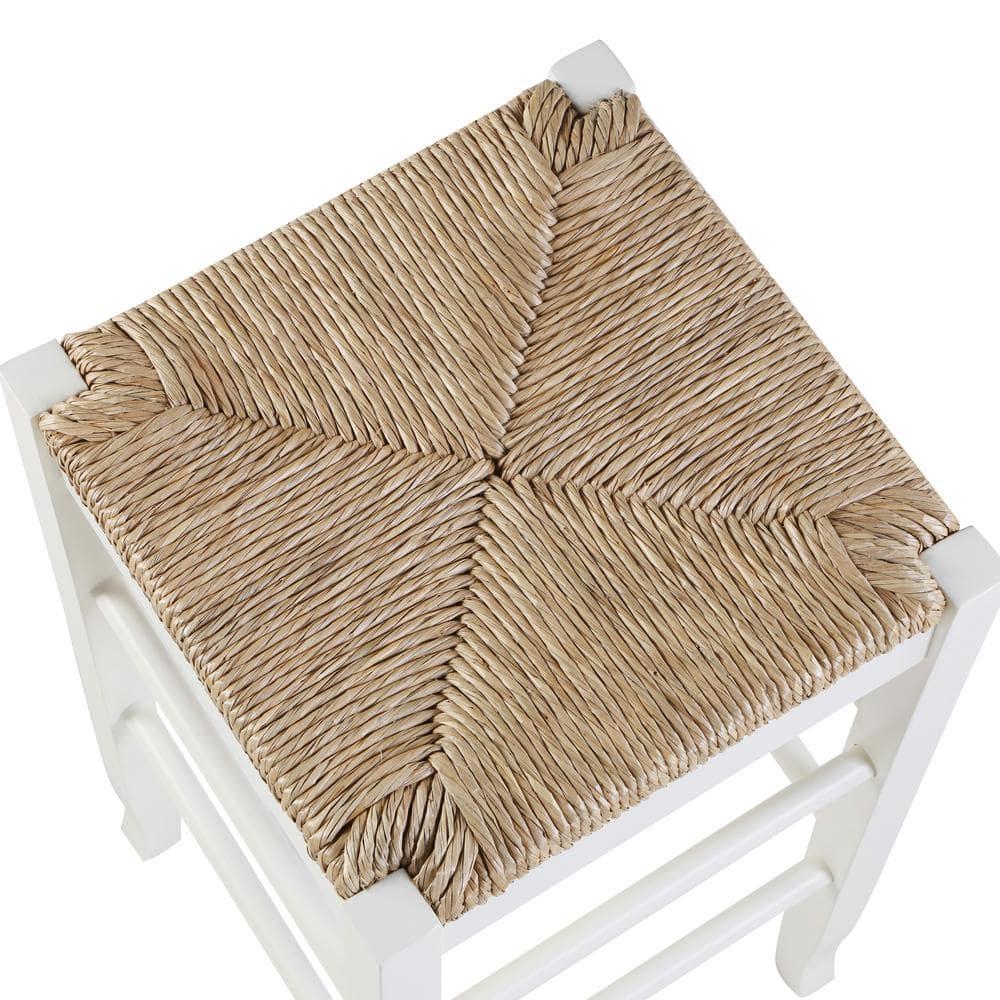 29" Rush Seat Hardwood Barstool White - Boraam: Solid Frame, Double Stretcher Bars, Handwoven Seat