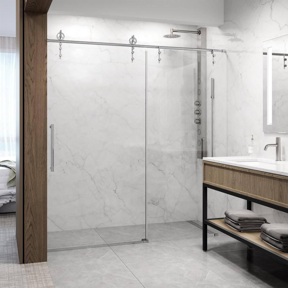Hamilton 56-60" W x 78" H Sliding Frameless Shower Door with 3/8" Clear Glass