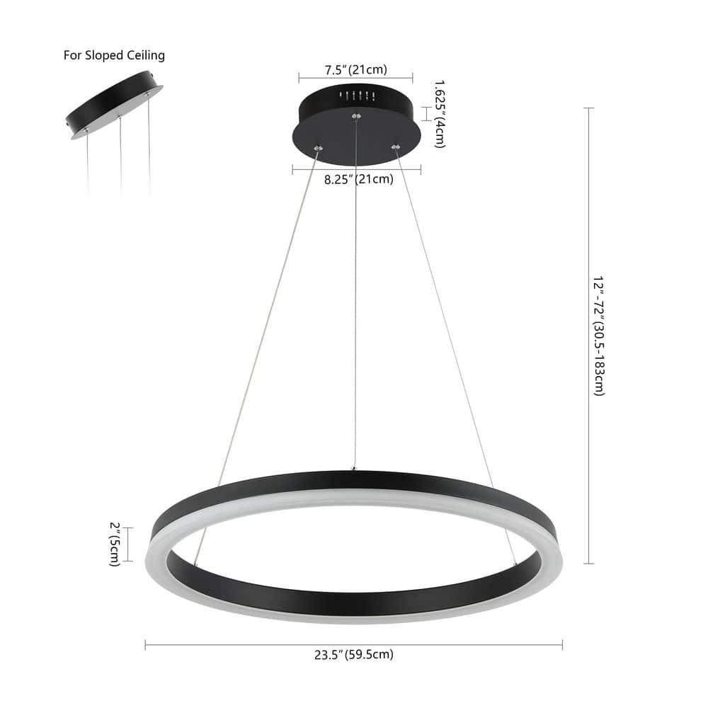 Brice 24" Round Integrated LED Metal Pendant, Matte Black