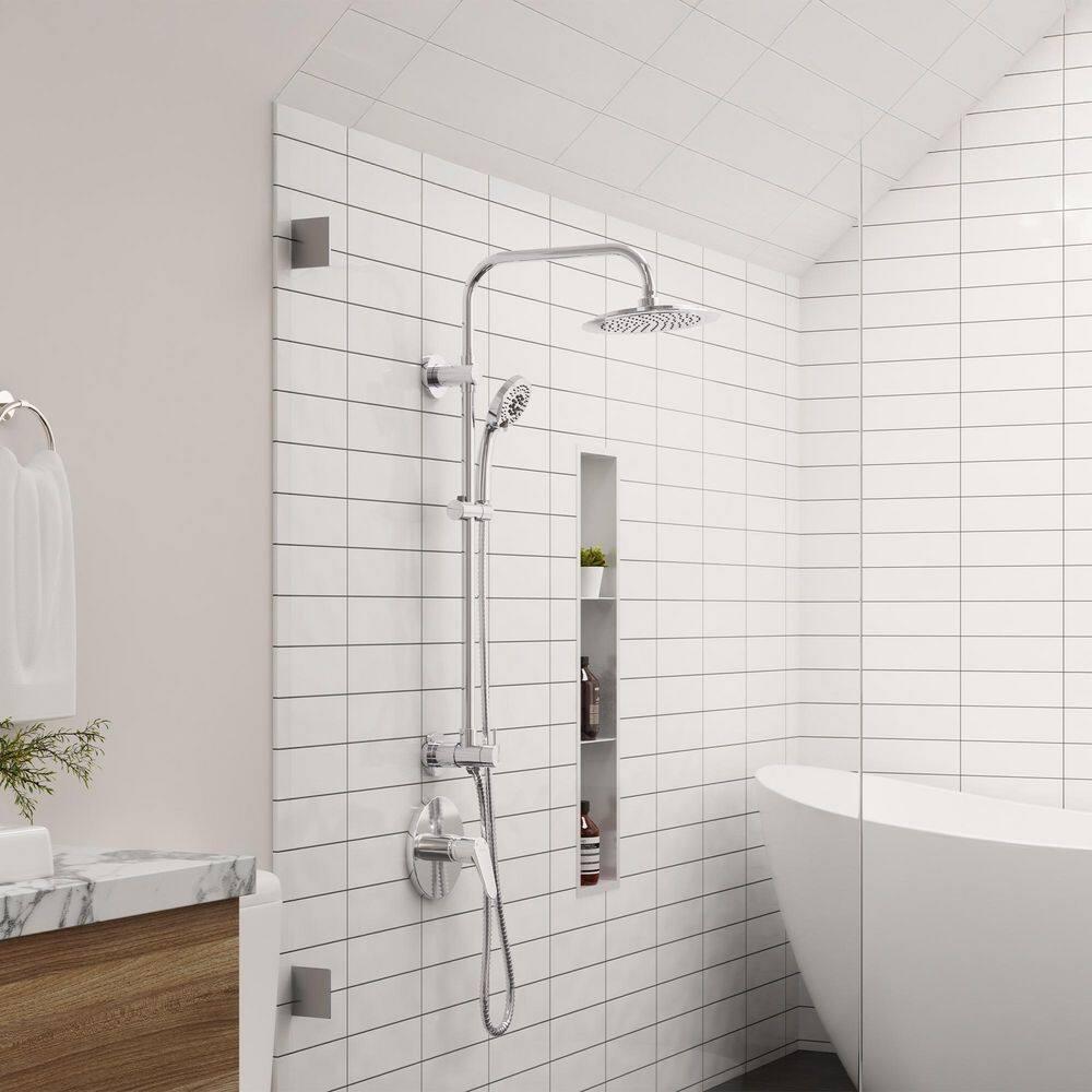 SeaBreeze II 8-in Rain Showerhead Shower System with Multi-function Handshower Adjustable Slide Bar and Mixing Valve 1.8 GPM