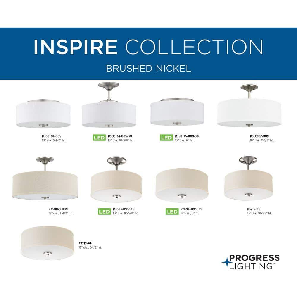 Progress Lighting, Inspire Collection, 2-Light Semi-Flush Mount, Brushed Nickel, Linen Shade