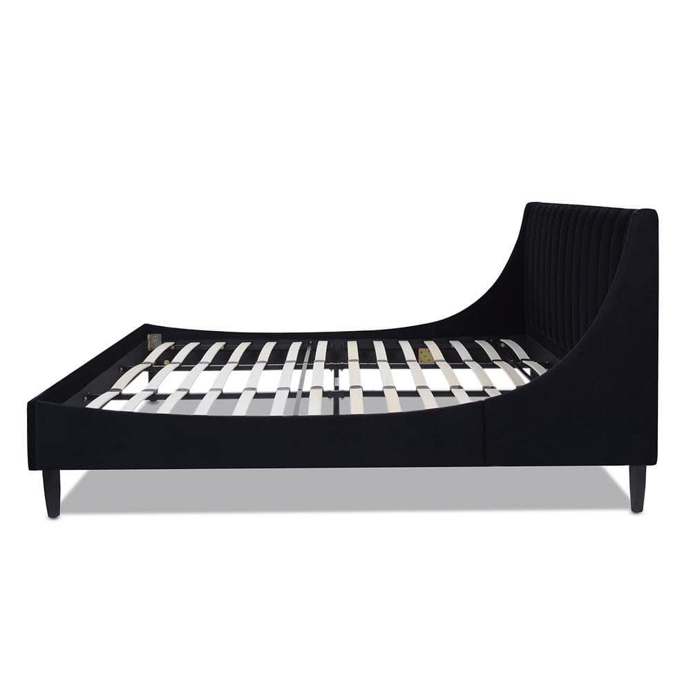 Aspen Vertical Tufted Headboard Platform Bed Set King Anthracite Black Velvet