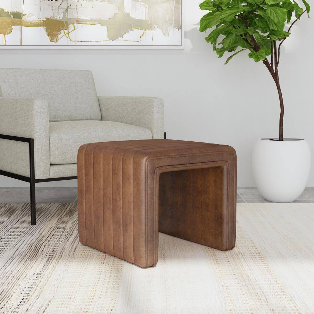 Modern Channel Ottoman Brown - HomePop: Faux Leather, Tufted, No Assembly Required