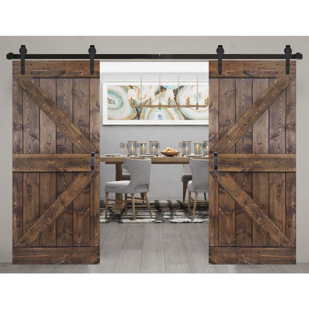 IsLife K Style Solid Core Wood Double Sliding Barn Door with Hardware Kit -Assembly Needed (Set of 2)