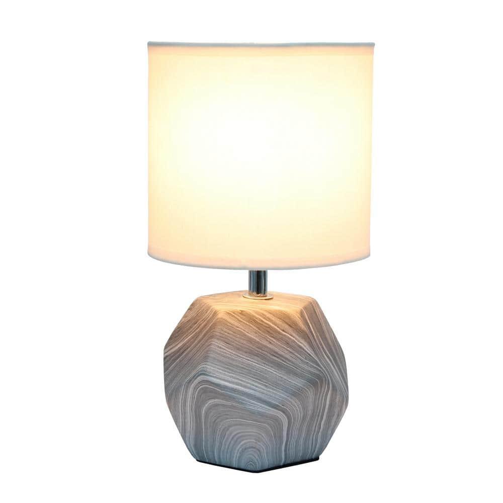 Simple Designs Round Prism Mini Table Lamp with Matching Fabric Shade Gray/White : Ceramic Base, ETL Listed, No Assembly Required