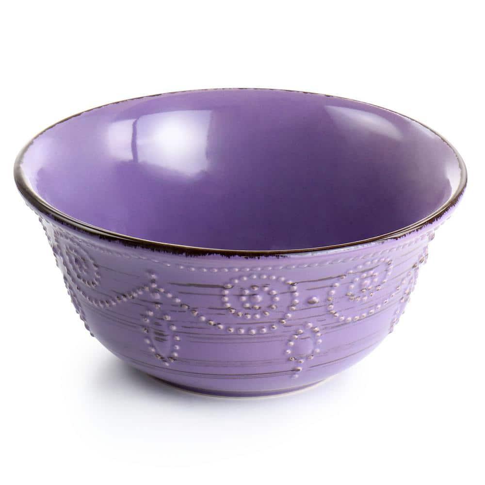 Elama Rustic Birch 16 Piece Stoneware Dinnerware Set in Purple