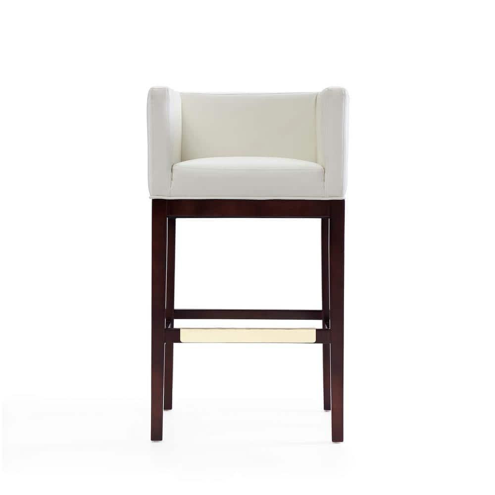 Kingsley Upholstered Beech Wood Barstool Ivory - Manhattan Comfort: Faux Leather, Low Back, Armrest, Footrest