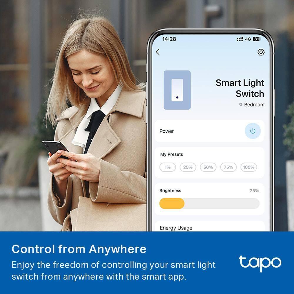 TP-Link Tapo Matter Smart Dimmer Switch, Single Pole, Neutral Wiring & 2.4 GHz WiFi Required, Compatible with Alexa, Siri, Google Home, Bixby, UL Certified Light Switch, (4-Pack)