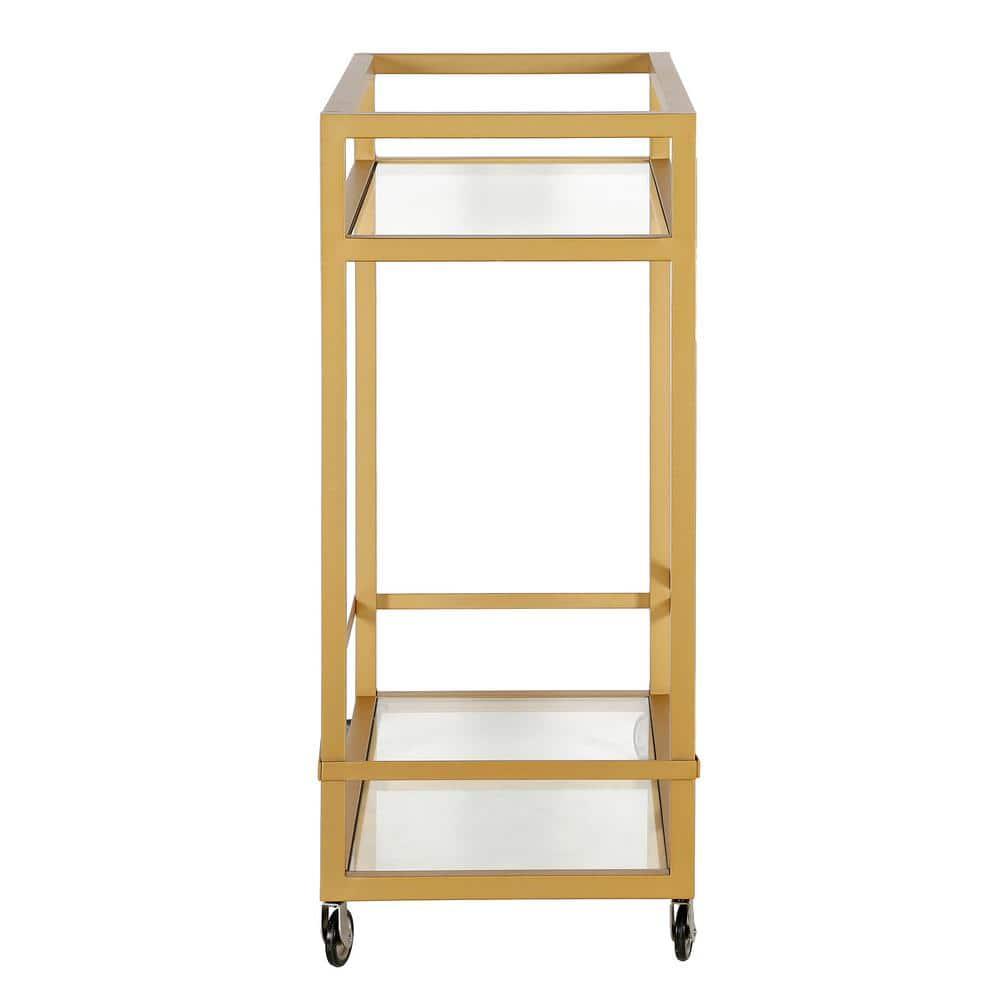 Maklaine Contemporary 36" X-Accent Metal Bar Cart in Brass Finish