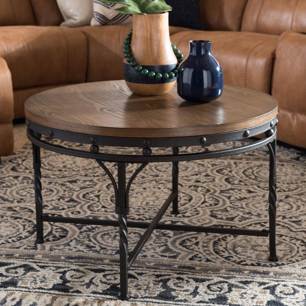Baxton Studio Austin Vintage Industrial Round Coffee Cocktail Occasional Table: MDF & Metal