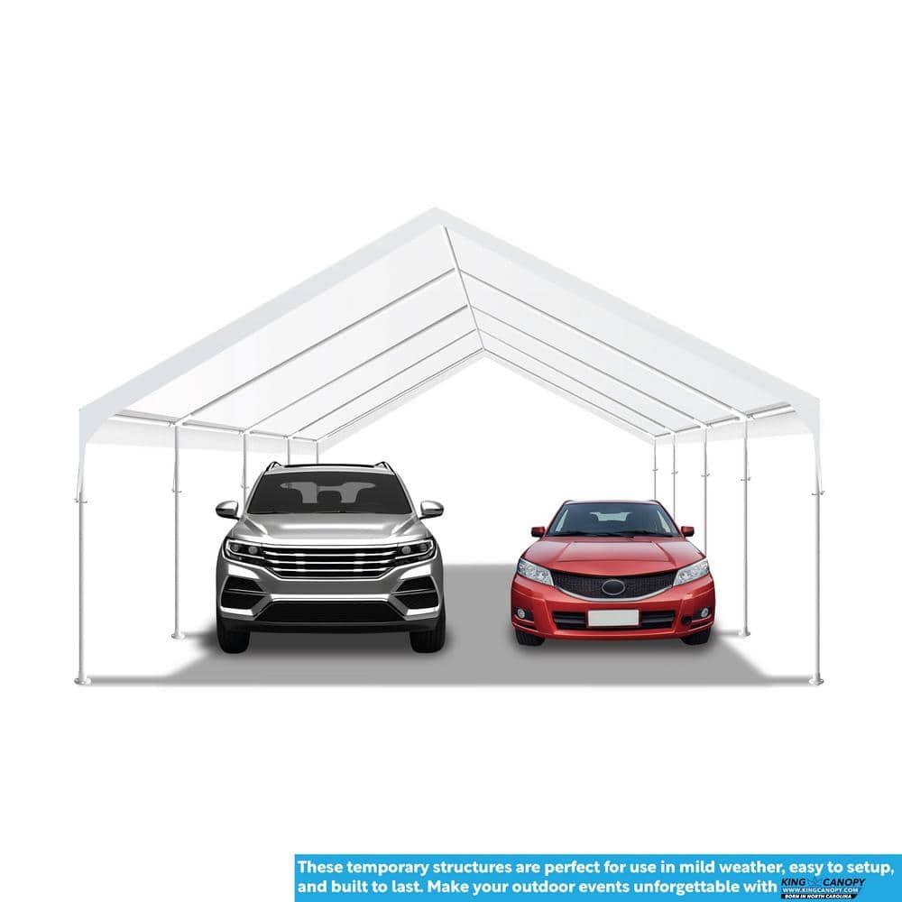 King Canopy  Hercules 18ft x 27ft, 2in Hammertone Steel Frame w/ buttons, 10-Leg, Carport, White