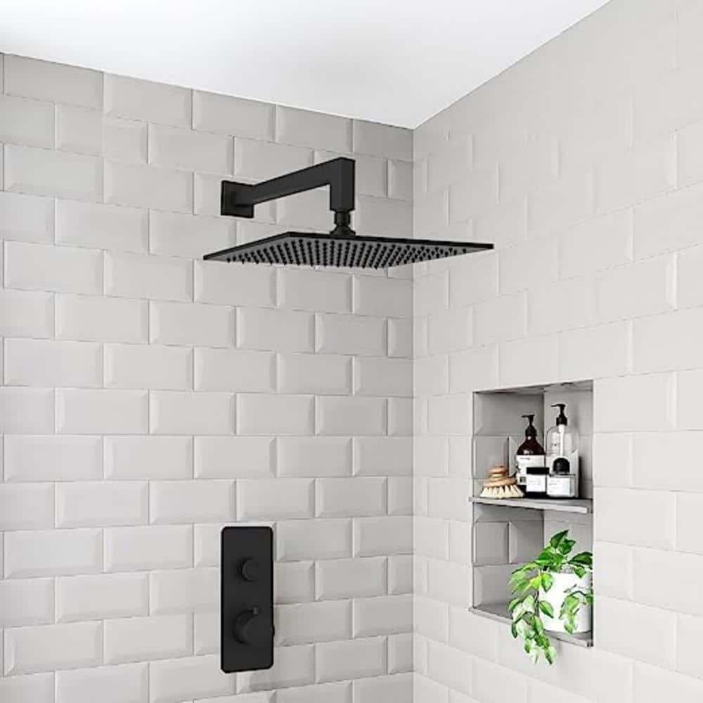 Aquaiaw Shower Head, 12 inch Fixed Rain Head Shower, Seamless Laser Soldered 304 Stainless Steel, 1-Piece Construction, Matte Black, Square, Wall or Ceiling High Pressure Shower, 2.5 GPM, Brass Joint