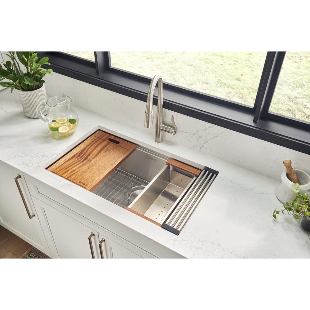 Ruvati Workstation Rounded Corners Undermount Ledge Kitchen Sink with Accessories