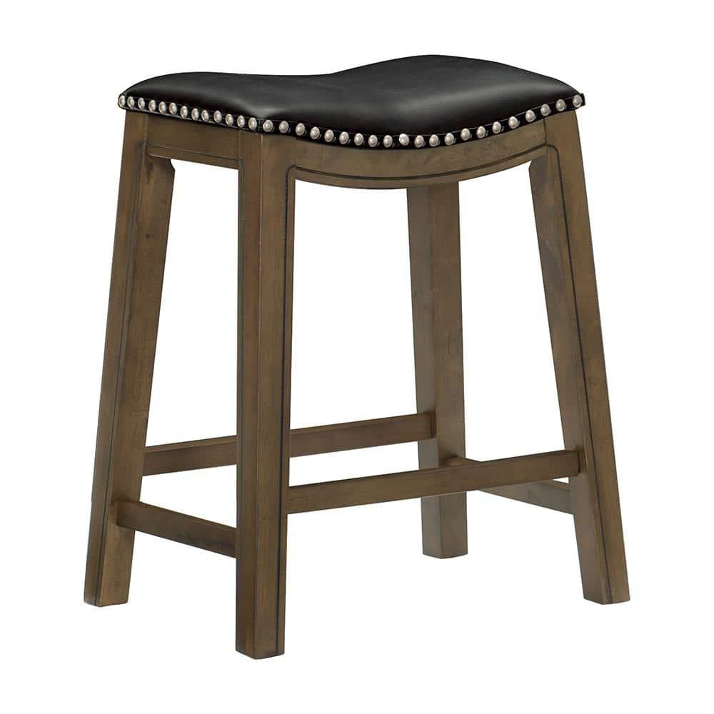 Homelegance 24" Counter Height Wooden Bar Stool Saddle Seat Barstool, Black