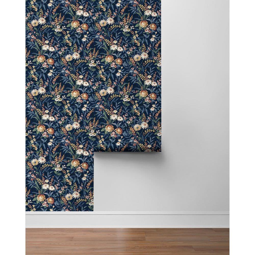 NextWall  Vintage Floral Peel and Stick Wallpaper 20.5 in. W x 18 ft. L - Navy Blue