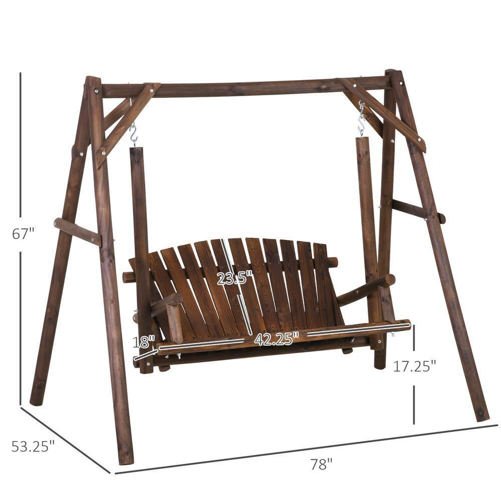 Outsunny Wooden Swing Bench, Garden Swing Chair for Patio, Yard, Porch, Carbonized