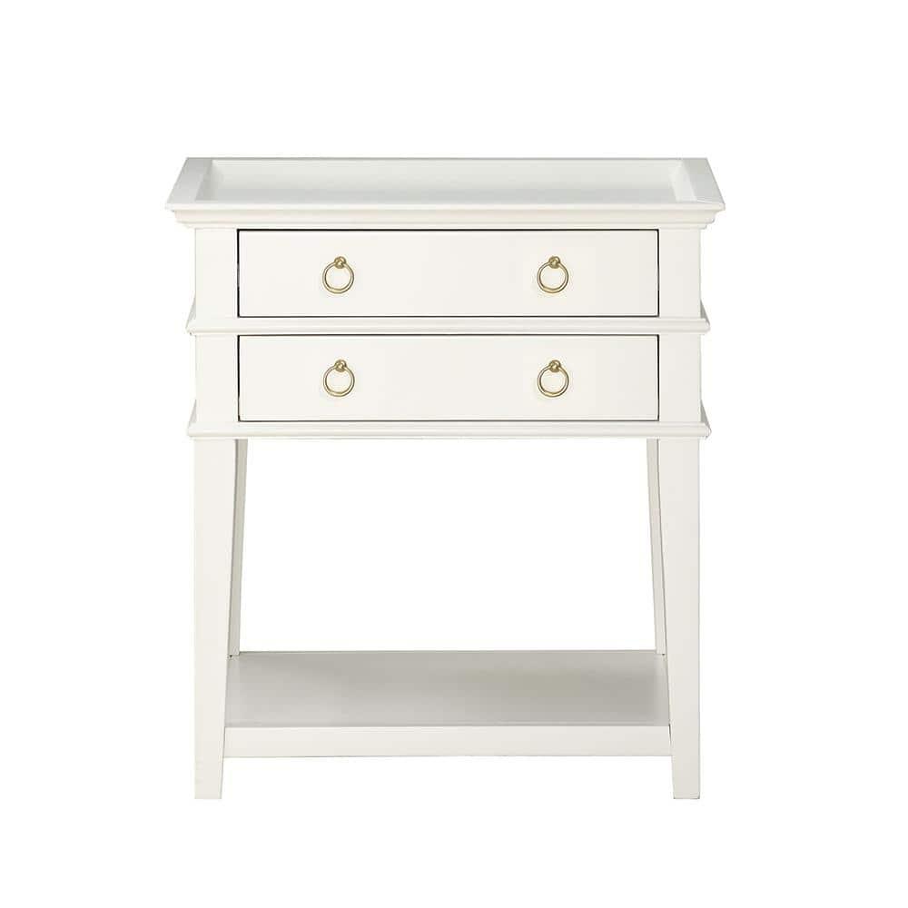 Comfort Pointe Clara 2-Drawer Tray Top Wood Nightstand in White