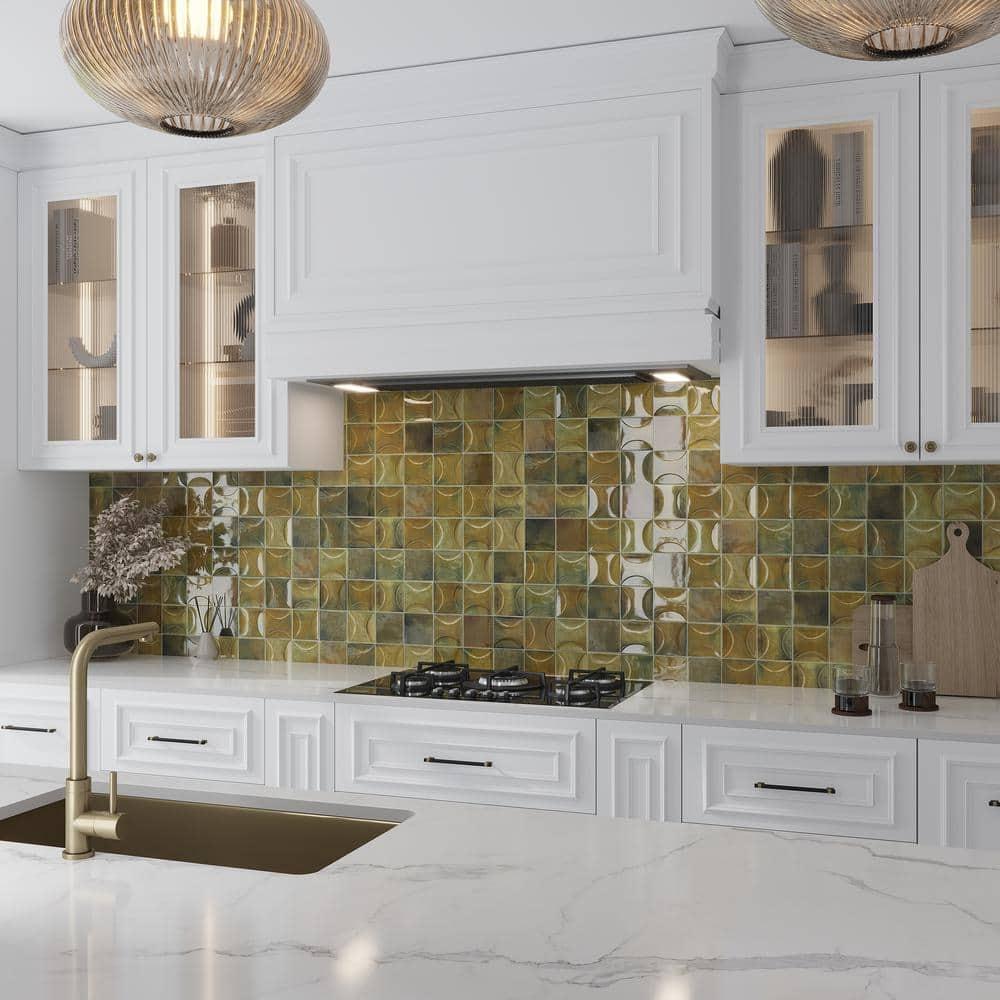 Antiek 3.94 in. x 3.94 in. Glossy Ceramic Square Deco Wall Tile (6.68 sq. ft./case) (60-pack)