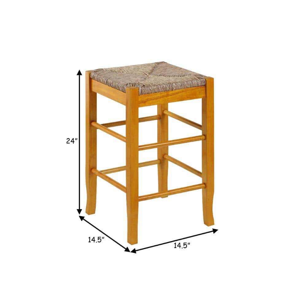 24" Rush Seat Counter Height Barstool Oak - Boraam: Hardwood Frame, Handwoven Seat, Floor Glides