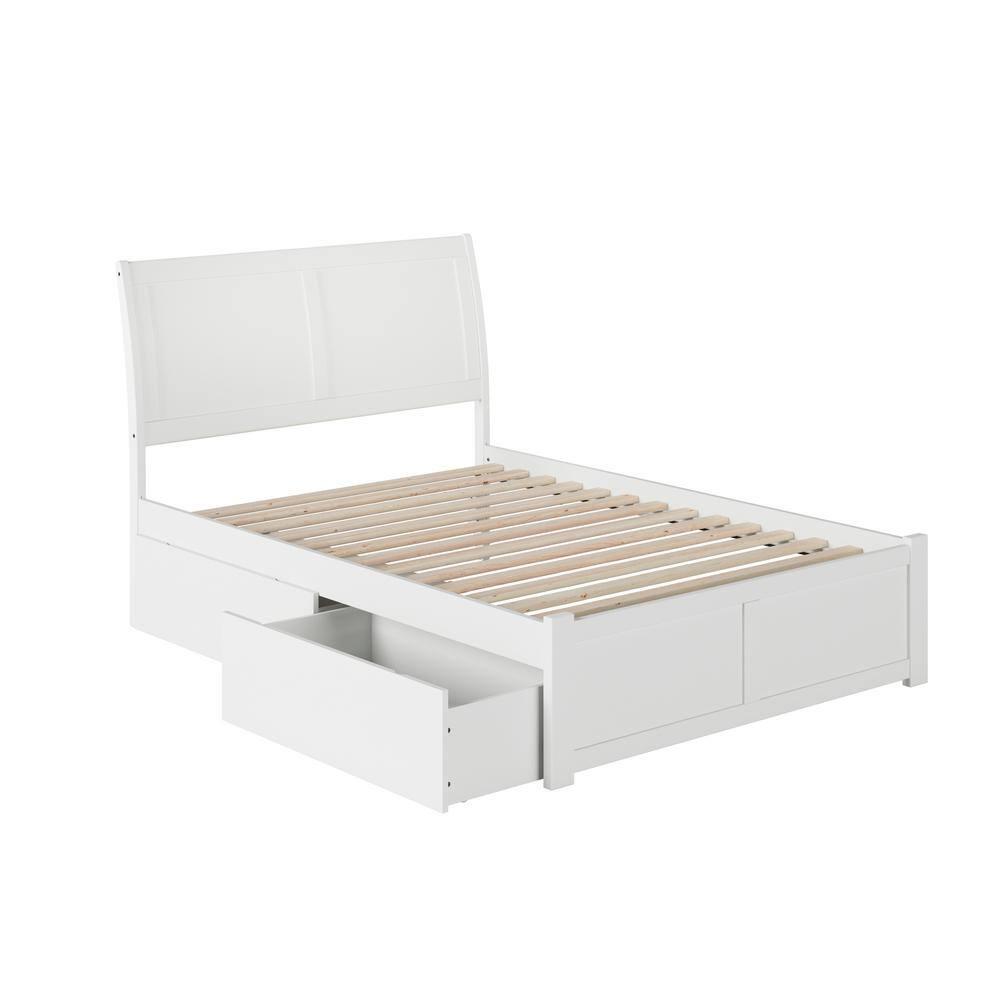 Portland Platform Bed with Flat Panel Foot Board and 2 Urban Bed Drawers in, Multiple Colors and Sizes