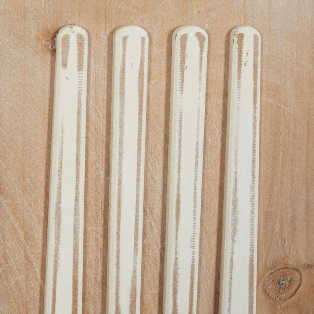 DecMode Brown Wooden Utensils Wall Decor with Carved White Floral Designs (2 Count)