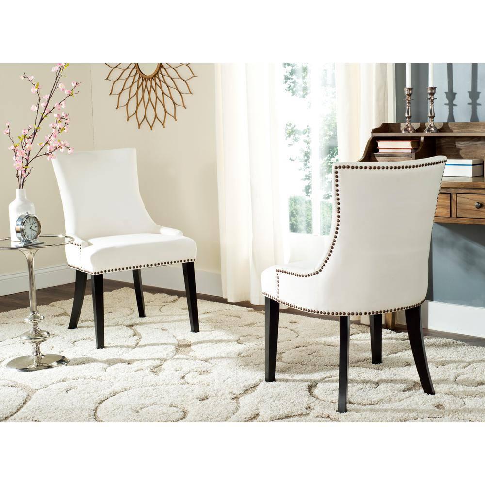 SAFAVIEH Lester 19" H Contemporary Glam Dining Chair, White/Espresso, Set of 2