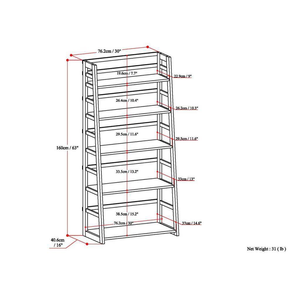 Simpli Home Acadian Ladder Shelf Bookcase in White
