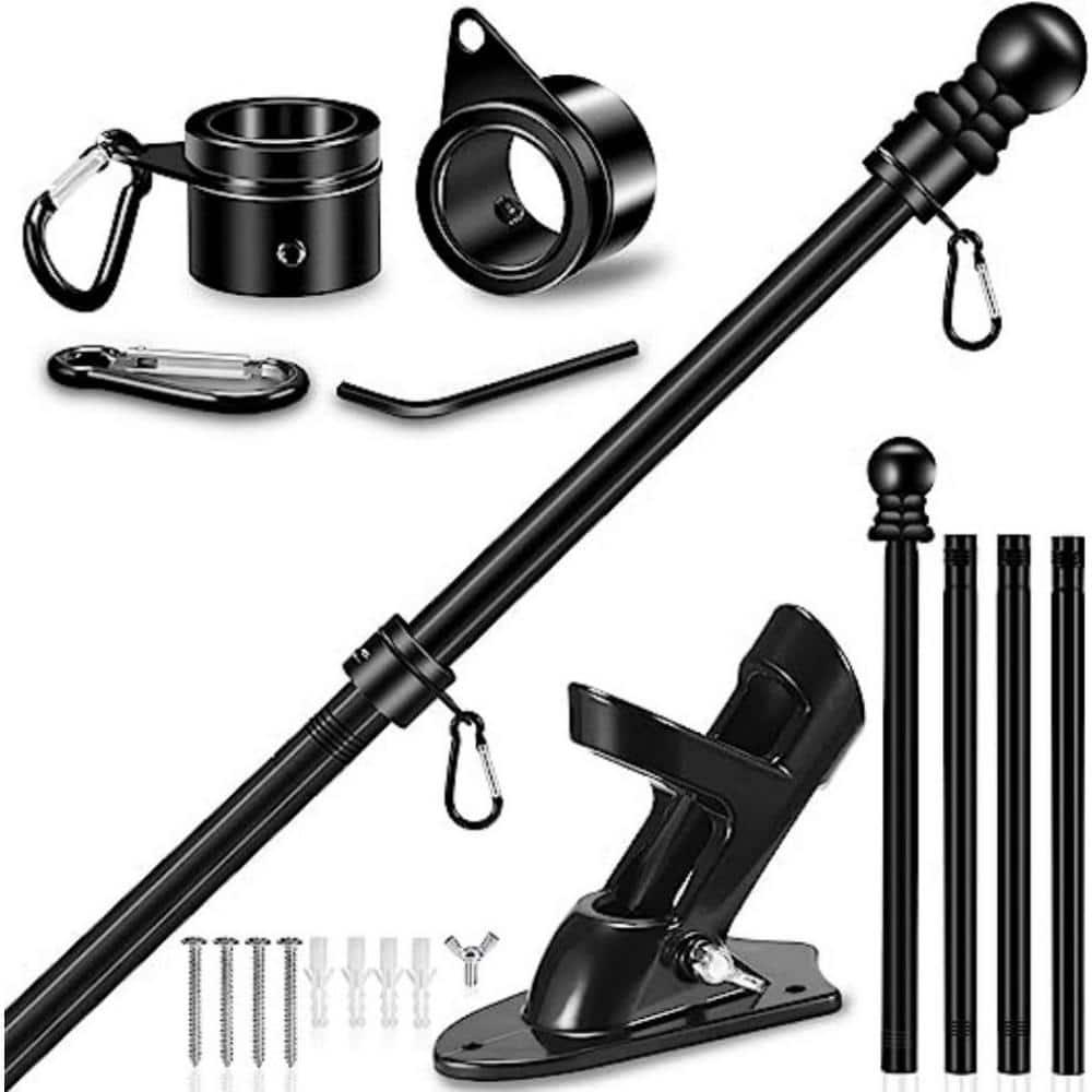 6 FT Flag Pole Kit with Mutil-Position Adjustable Bracket & Spinning Flagpole Rings, 1" Thicken Stainless Steel Metal Flag Poles for 3x5 Flag Outside House Wall Post Mount (6 FT, w/180° Black Bracket)