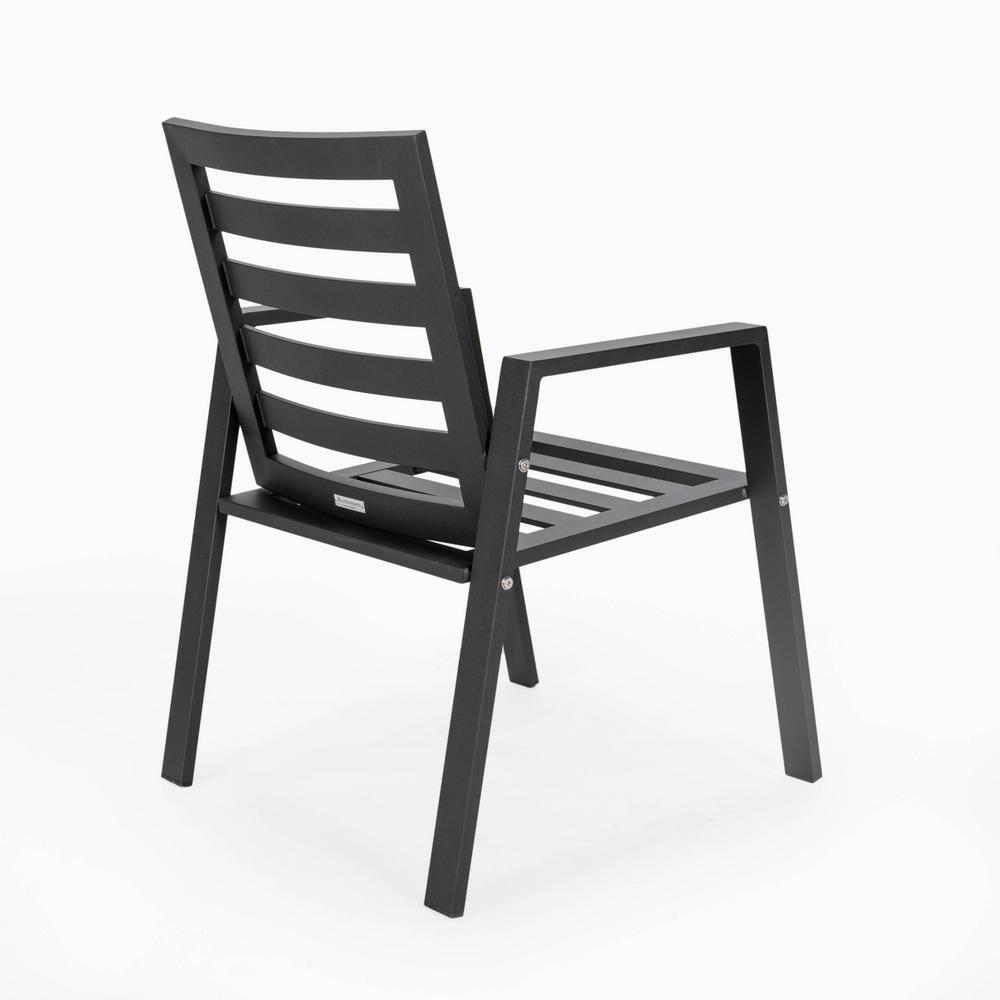 LeisureMod Chelsea Modern Patio Dining Armchair in Aluminum with Removable Cushions Set of 2 in Charcoal Blue