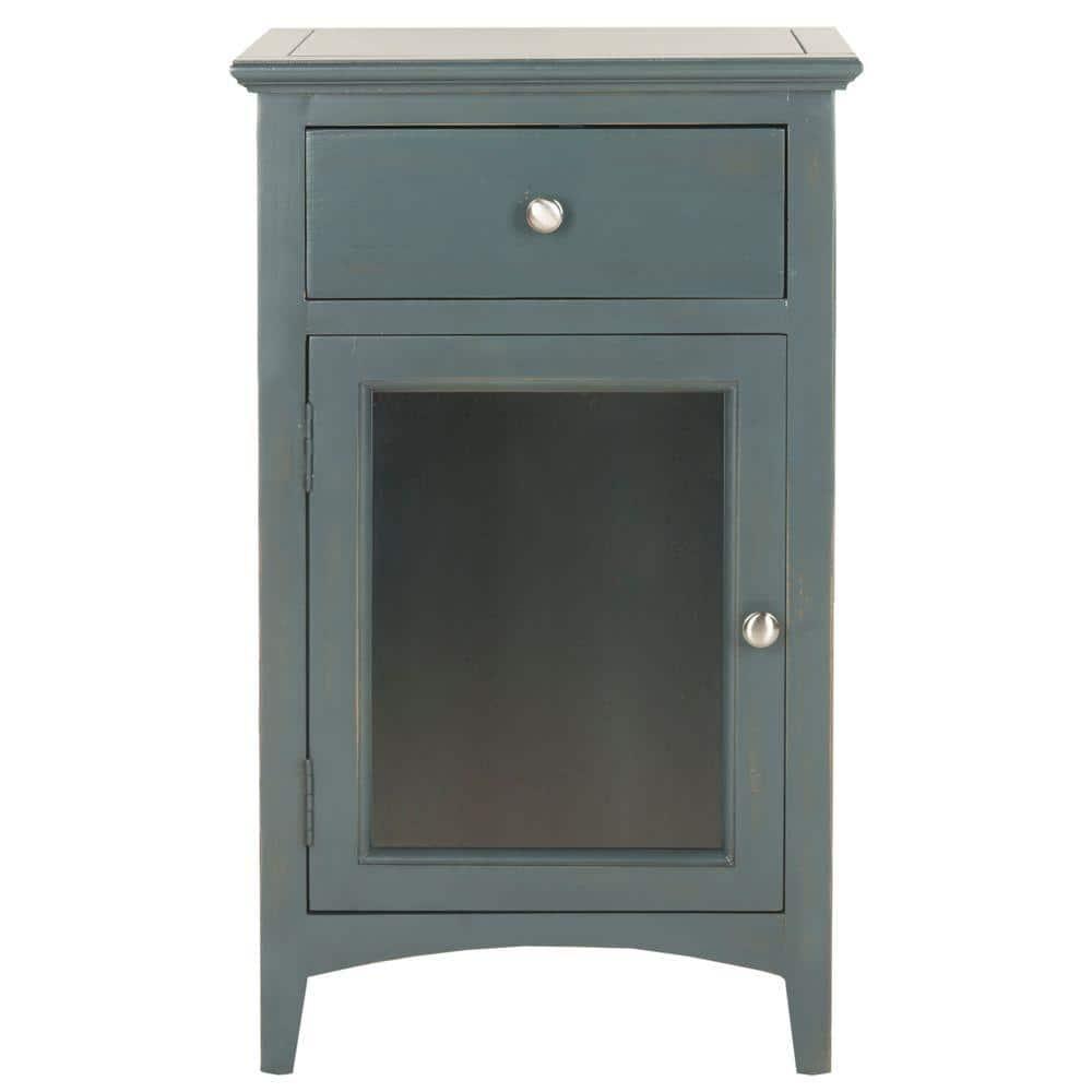 Ziva 1 Drawer Nightstand with Glass Cabinet - Dark Teal - Safavieh.