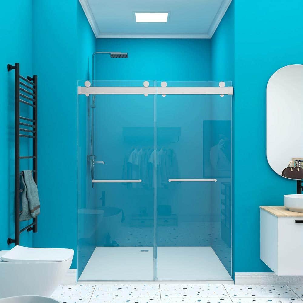 JimsMaison 72" W x 79" H Soft-Closing Double Sliding Frameless Shower Door with Clear Glass JMBGSD03-72BN