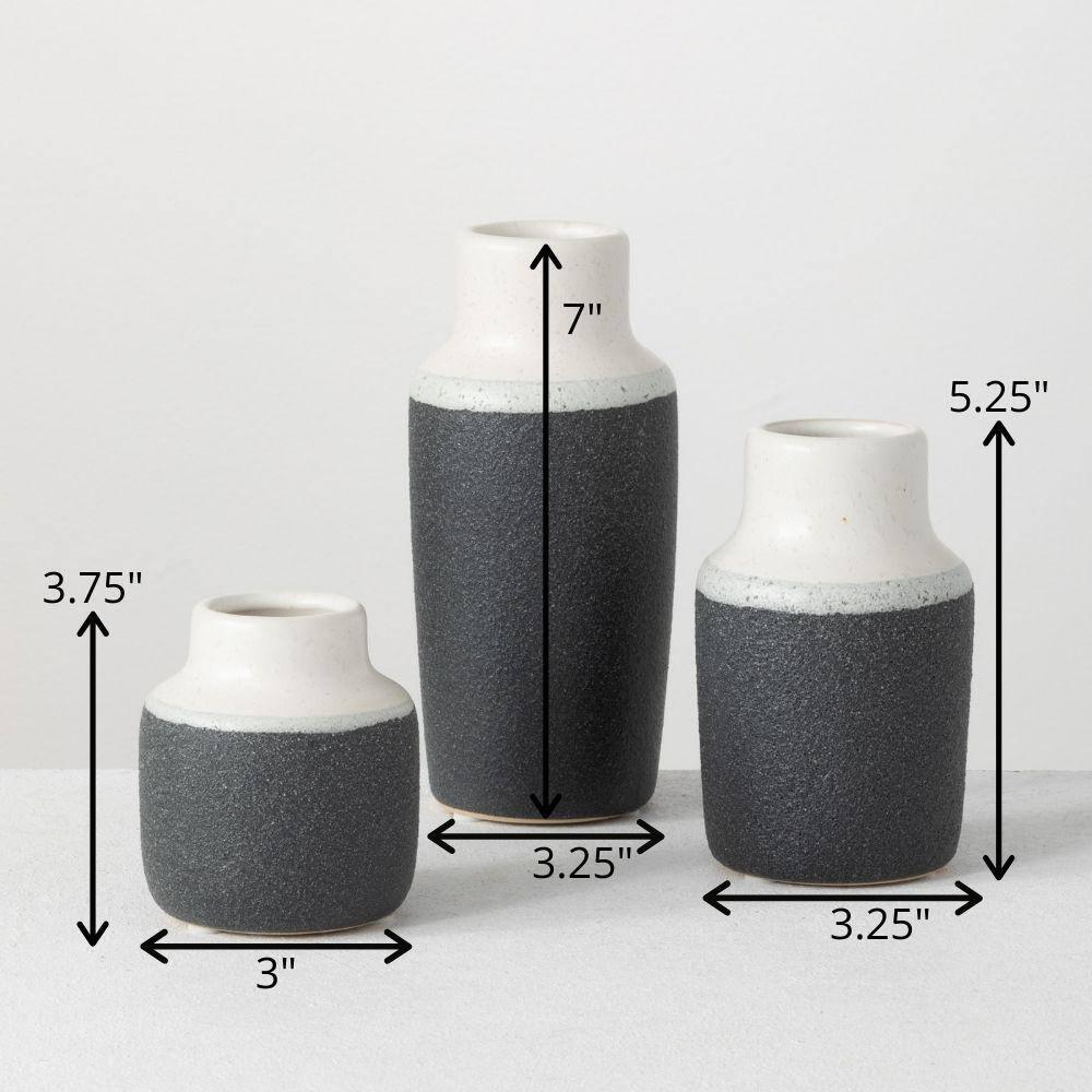 Sullivans Set of 3 Ceramic Vase 7"H, 5.25"H & 3.75"H White and Black