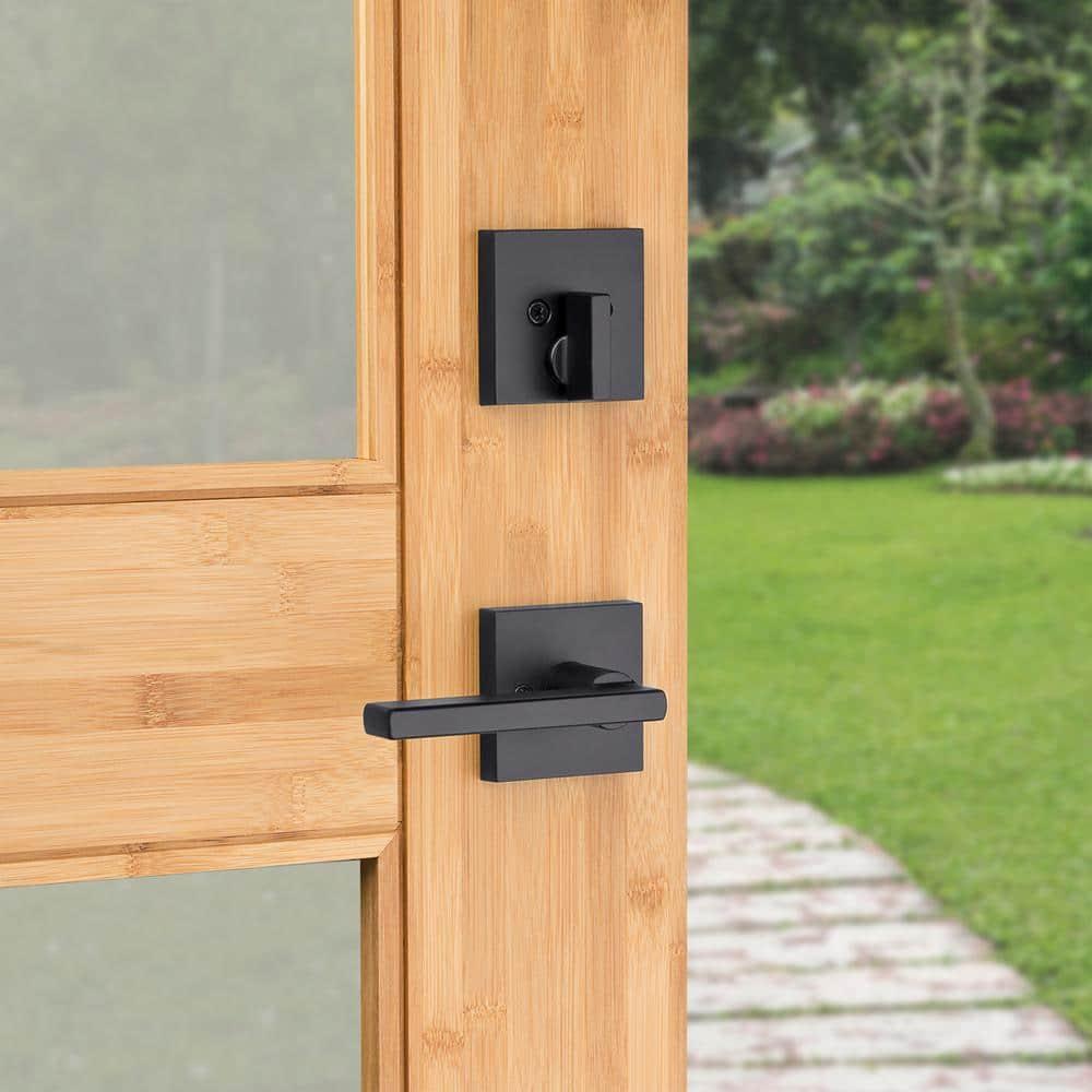 Vancouver Matte Black Keyed Entry Door Handleset with Halifax Passage Handle Featuring SmartKey Security