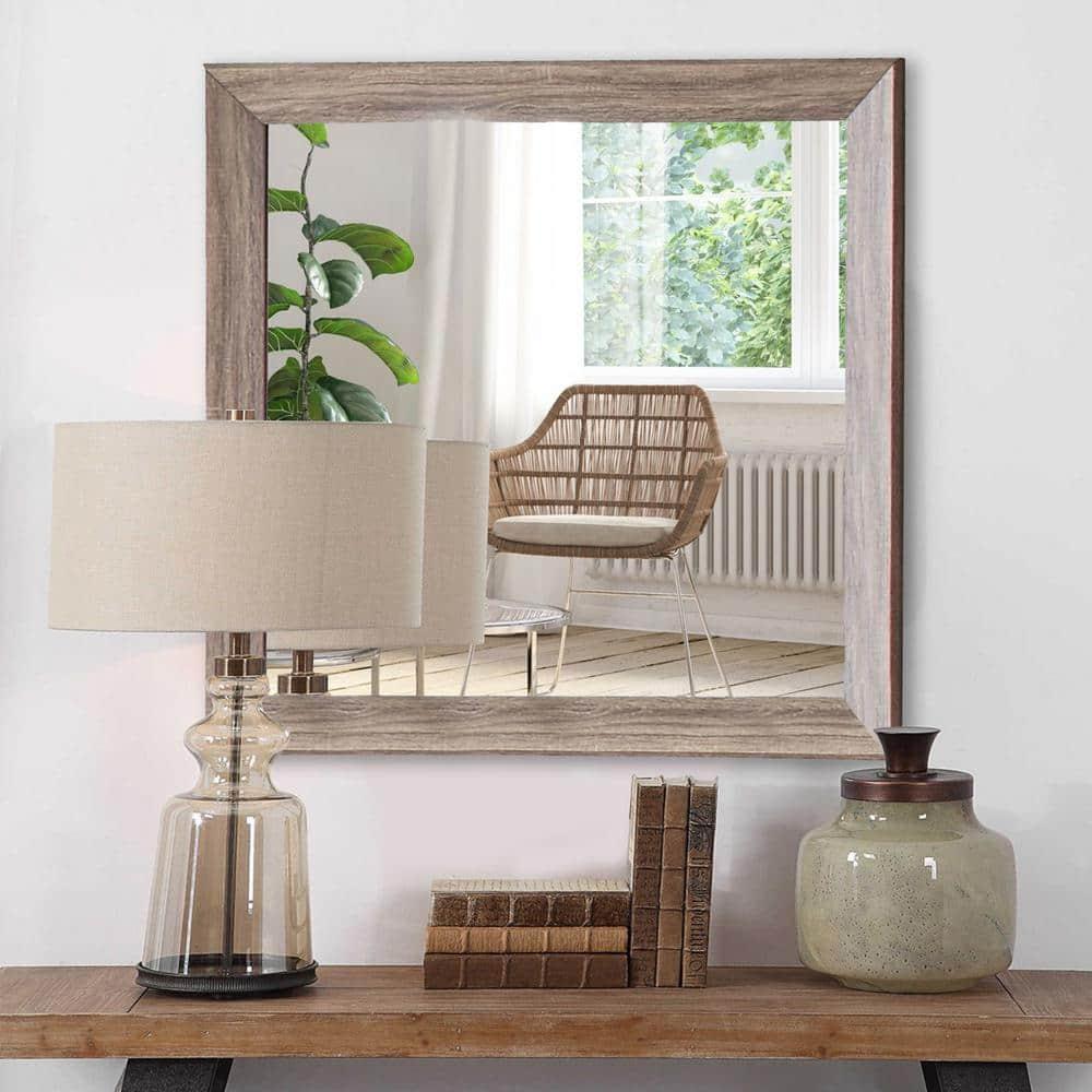 Benjara Mirror with Rectangle Wooden Frame and Washed Look, Brown