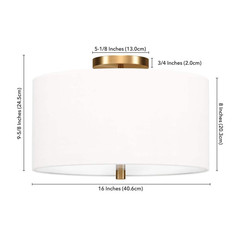 Evelyn&Zoe Ellis 16" Flush Mount with Fabric Shade in Brass/White