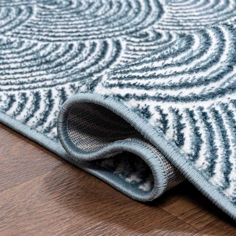 JONATHAN Y Porter Geometric Art Deco Fan Pattern High-Low Navy/Cream 3 ft. x 5 ft. Area Rug