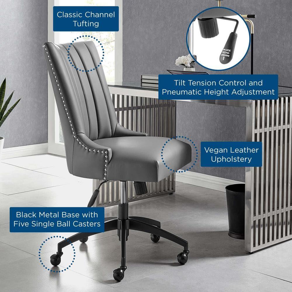 Modway Empower Channel Tufted Vegan Leather Office Chair in Black Gray