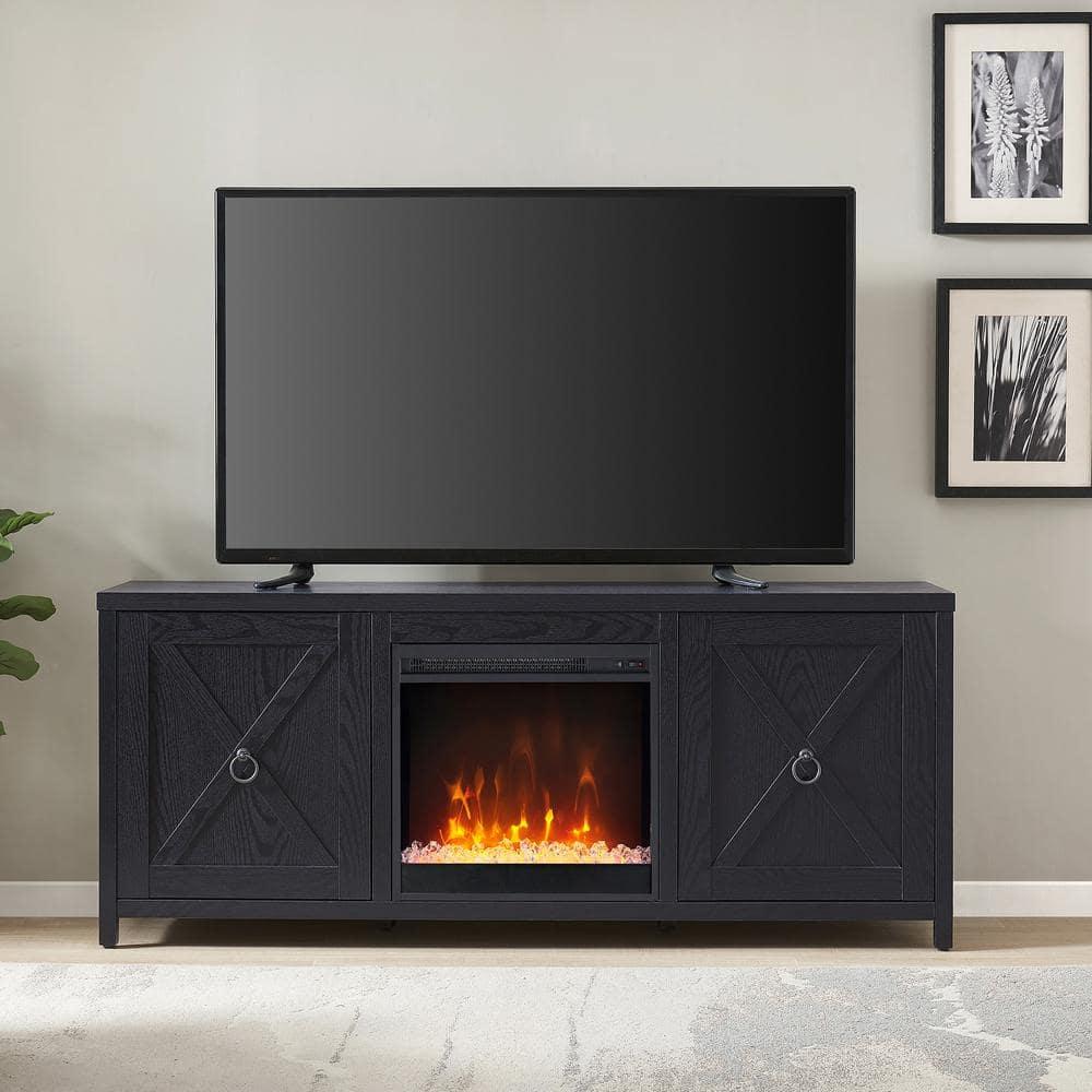 Evelyn&Zoe Granger Rectangular TV Stand with Crystal Fireplace for TV's up to 65", Black