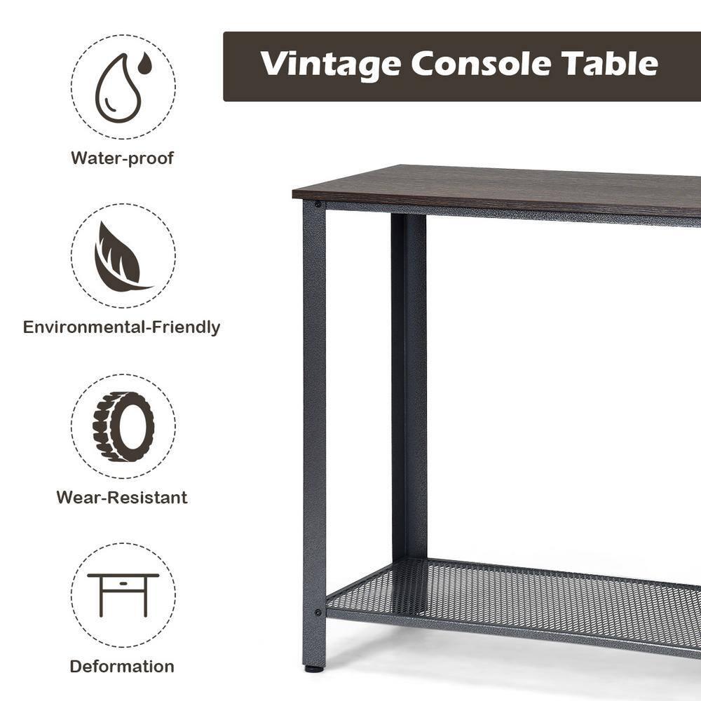 Costway Console Sofa Table W/ Storage Shelf Metal Frame Wood Look Entryway Table Black