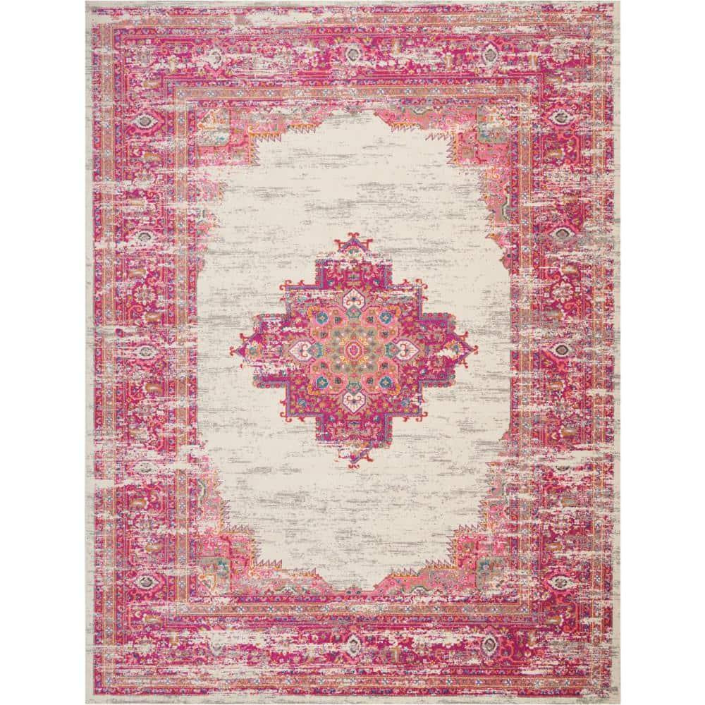Nourison Passion Medallion Bohemian Indoor Rug Ivory/Fuchsia 9' x 12'