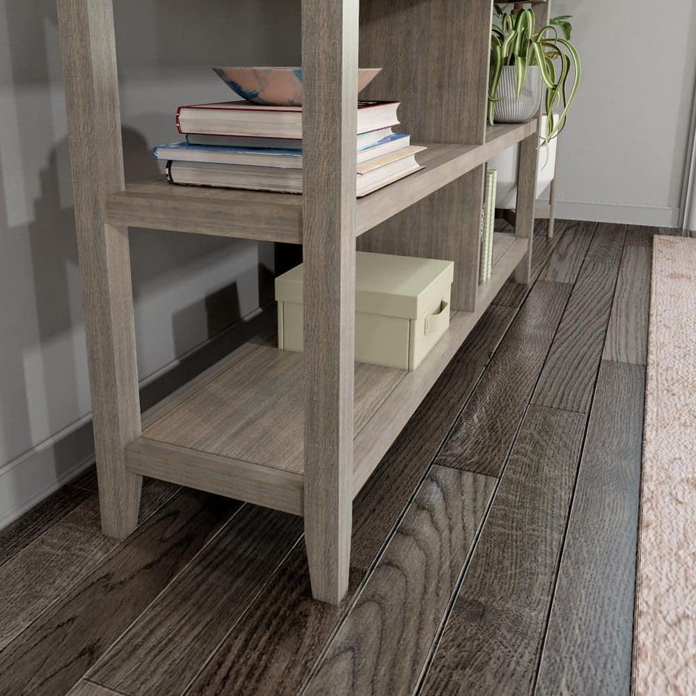 2-Tier Low Wooden Bookcase, Washed Grey