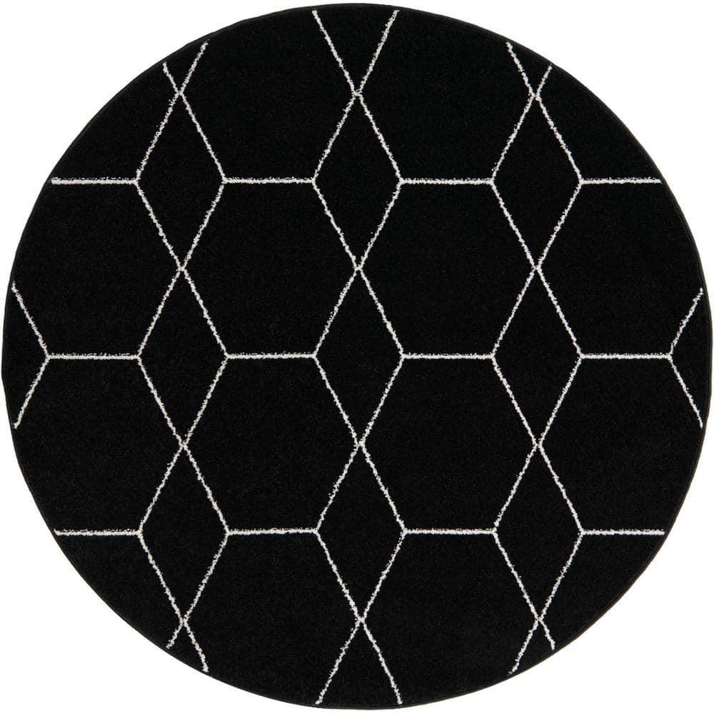Unique Loom 5' 0 x 5' 0 Trellis Frieze Black Area Rug