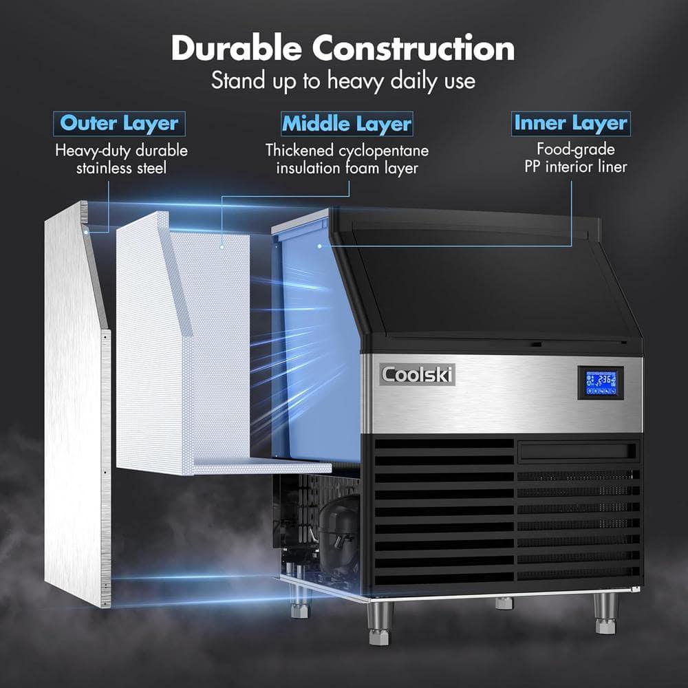 Coolski Commercial Ice Maker 200lbs/24h, 26’’ Under Counter Ice Machine with 80lbs Storage Capacity