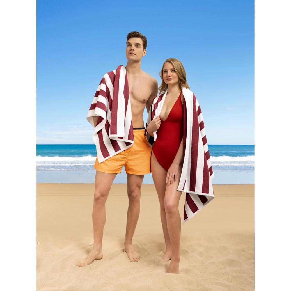 American Soft Linen Beach Towel, 100% Cotton Cabana Striped Beach Towel, 30 in by 60 in Soft Absorbent Beach Pool Towel, White
