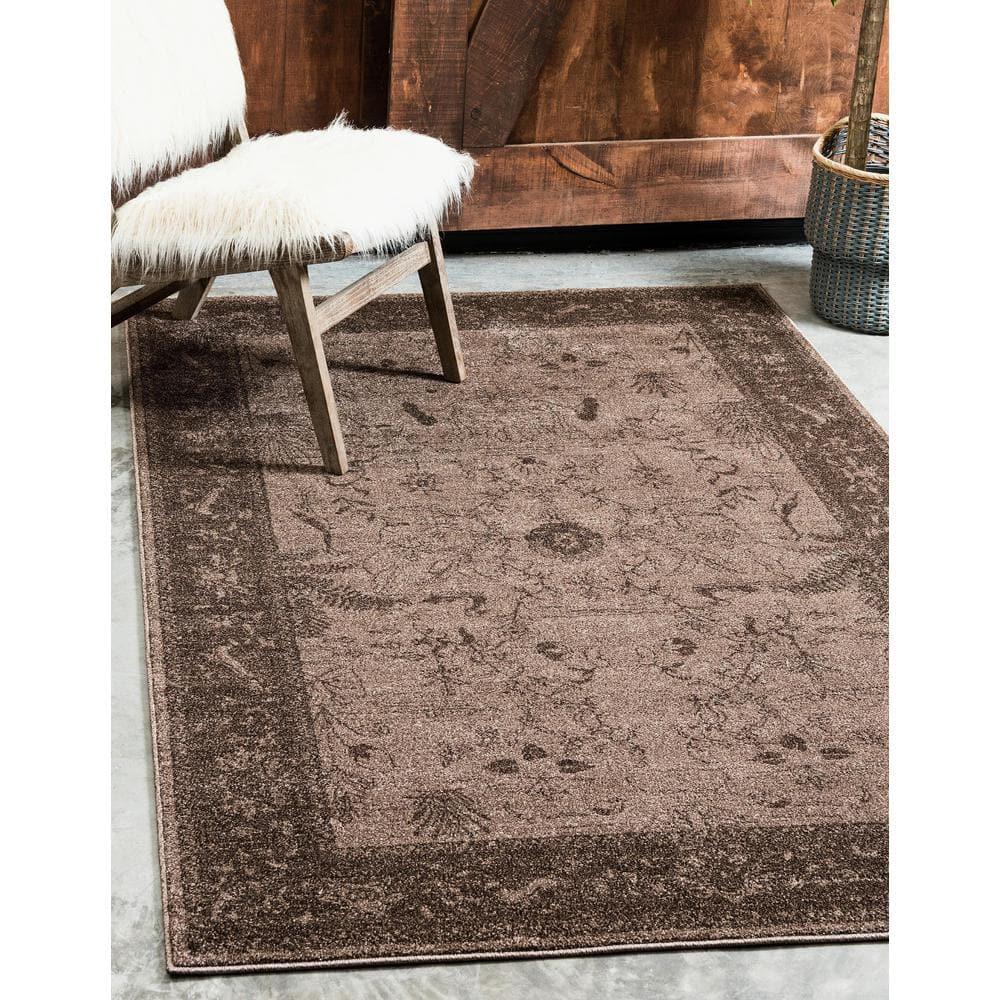 Unique Loom Floral La Jolla 7 x 10 (ft) Loomed Polypropylene Light Brown/Dark Brown Rectangular Indoor Floral/Botanical Area rug