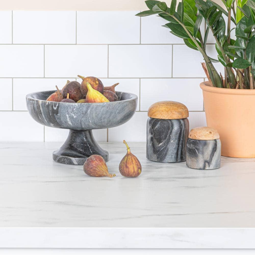 Bloomingville Marble Footed Pedestal Bowl, Grey